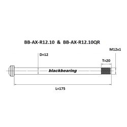 Axe de roue Blackbearing - R12.10QR - (12 mm - 175 - M12x1 - 20 mm)
