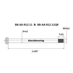 Axe de roue Blackbearing - R12.11QR - (12 mm - 167- M12x1 - 21 mm)
