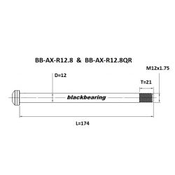 Axe de roue Blackbearing - R12.8 - (12 mm - 174- M12x1,75 - 21 mm)