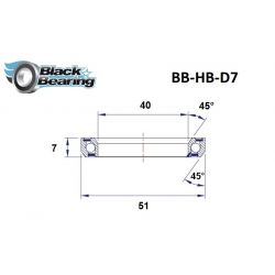 Black bearing - D7 - Roulement de jeu de direction 40 x 51 x 7 mm 45/45°