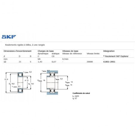 uxcell Lot de 5 roulements à billes à rainure profonde 6801-2RS - Double étanchéité - ABEC-1 - 12 x 21 x 5 mm